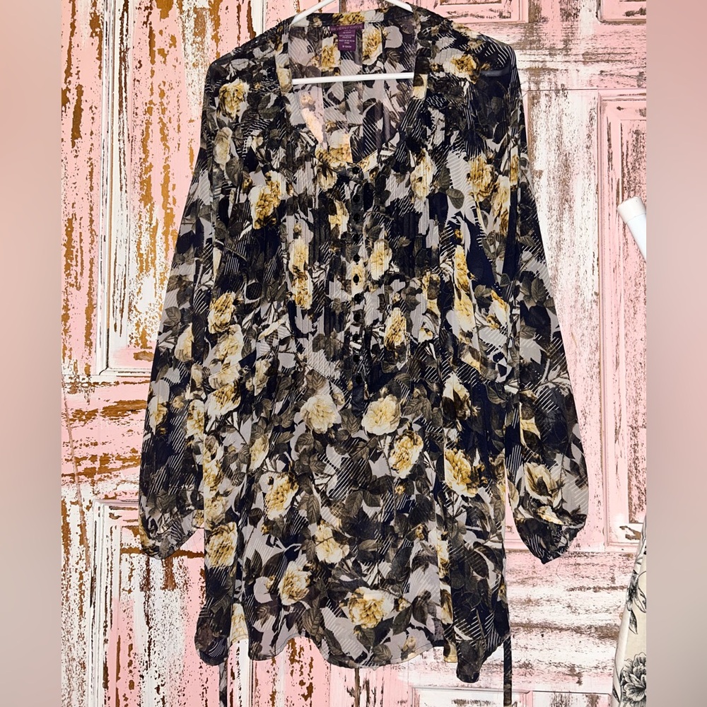 Beverly Drive Black and yellow Floral Blouse with tie back